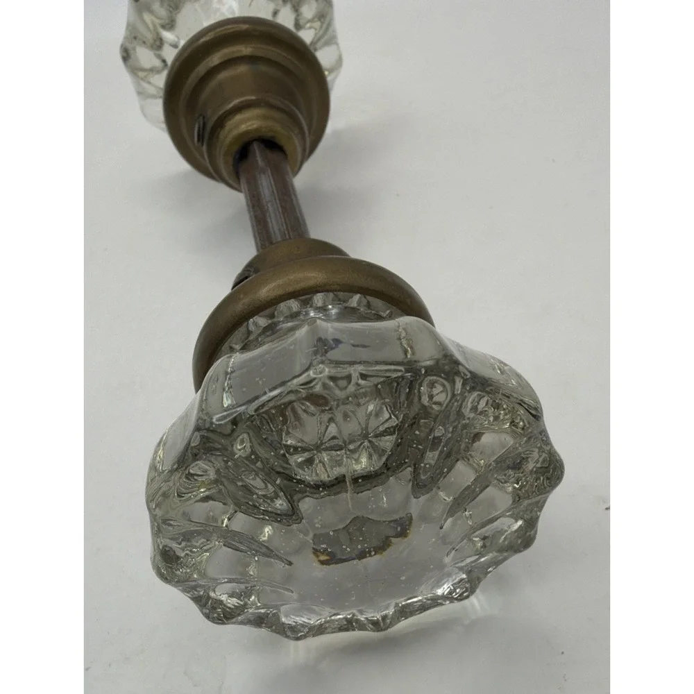 12 Point Glass Crystal Door Knob Set Pair With Hardware Spindle Vintage
